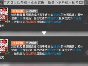 明日方舟重岳专精材料全解析：详细介绍专精材料及其用途