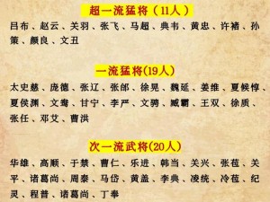 三国武将百强排名：英勇传奇的百位名将