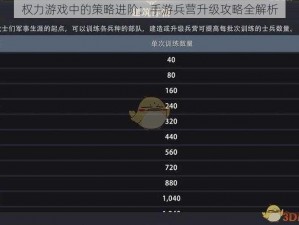 权力游戏中的策略进阶：手游兵营升级攻略全解析