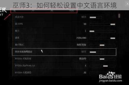 巫师3：如何轻松设置中文语言环境