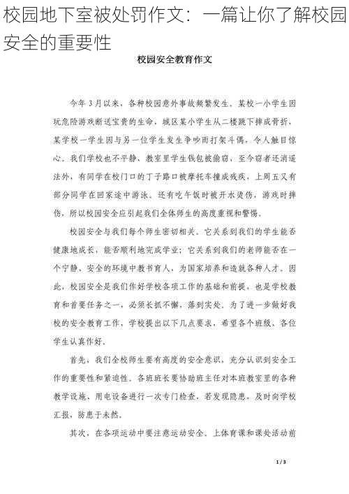 校园地下室被处罚作文：一篇让你了解校园安全的重要性