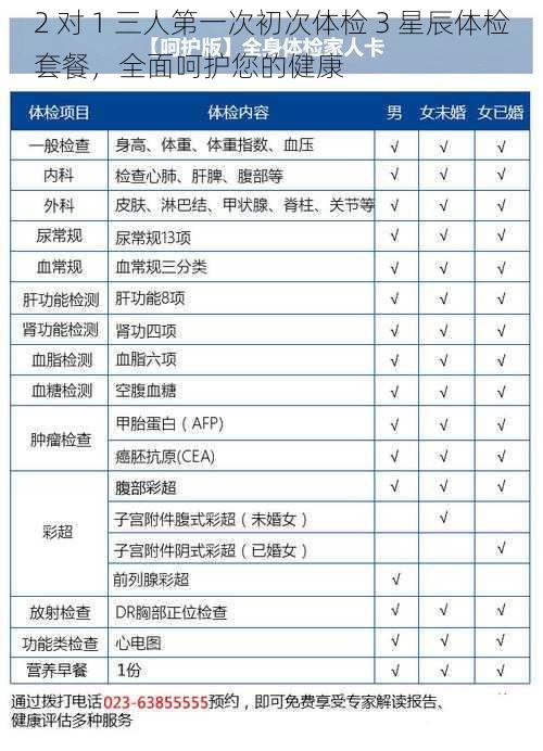 2 对 1 三人第一次初次体检 3 星辰体检套餐，全面呵护您的健康