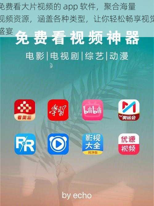 免费看大片视频的 app 软件，聚合海量视频资源，涵盖各种类型，让你轻松畅享视觉盛宴