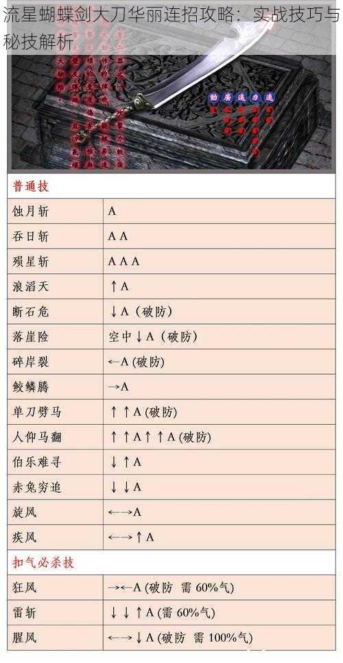 流星蝴蝶剑大刀华丽连招攻略：实战技巧与秘技解析