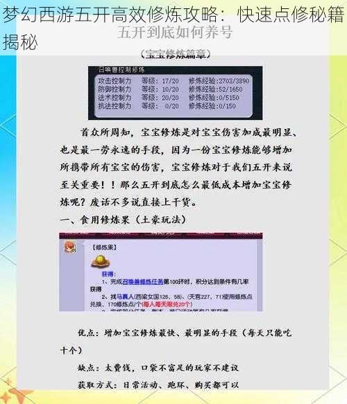 梦幻西游五开高效修炼攻略：快速点修秘籍揭秘