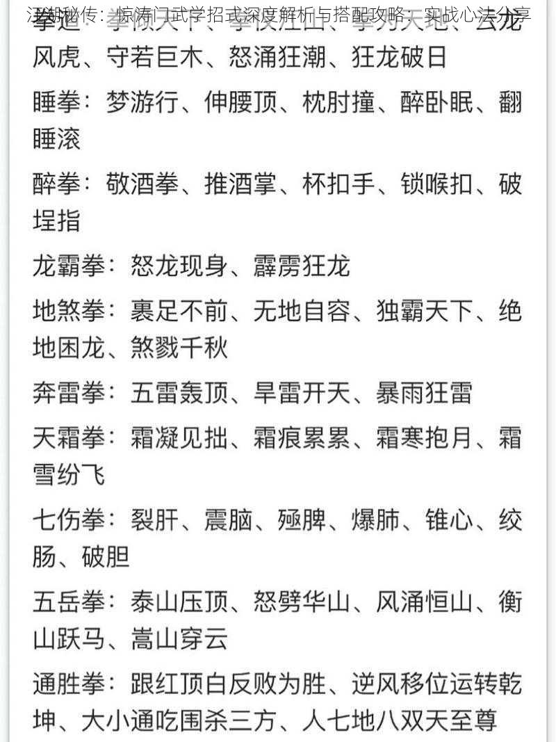 江湖秘传：惊涛门武学招式深度解析与搭配攻略：实战心法分享