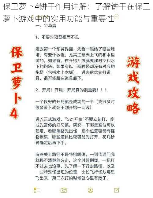 保卫萝卜4饼干作用详解：了解饼干在保卫萝卜游戏中的实用功能与重要性