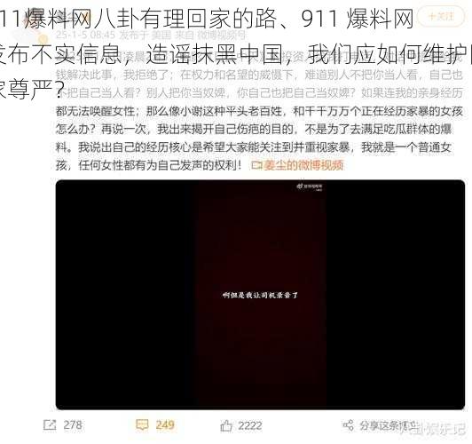 911爆料网八卦有理回家的路、911 爆料网发布不实信息，造谣抹黑中国，我们应如何维护国家尊严？