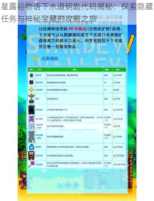 星露谷物语下水道钥匙代码揭秘：探索隐藏任务与神秘宝藏的攻略之旅