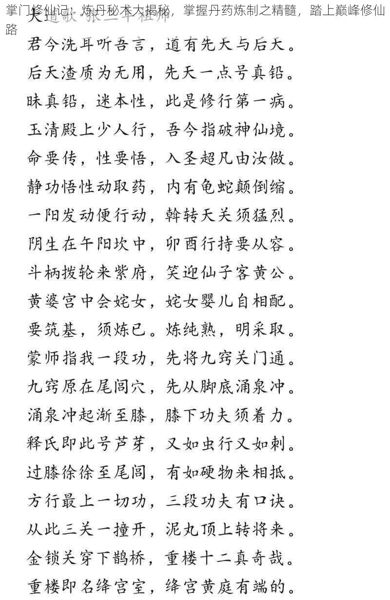 掌门修仙记：炼丹秘术大揭秘，掌握丹药炼制之精髓，踏上巅峰修仙路